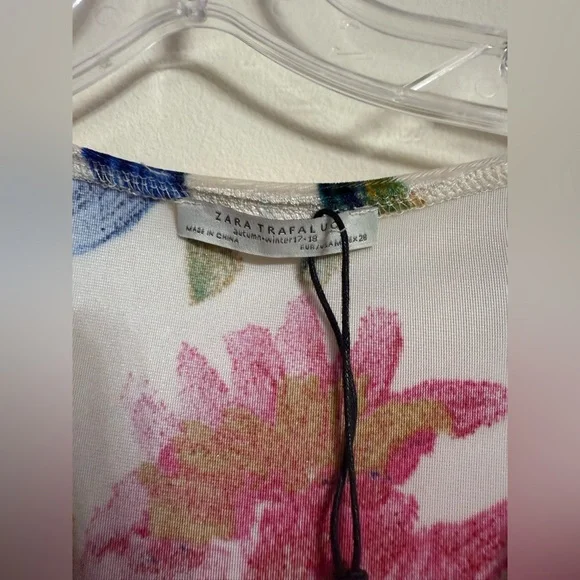 Zara Trafal Velvet Cream Burgundy Navy Floral V-Neck Midi Women’s Dress Medium M - Picture 2 of 5